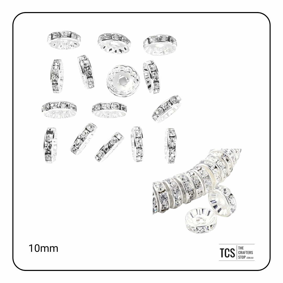 10mm Gold/Silver Rhinestone Metal Spacer Beads