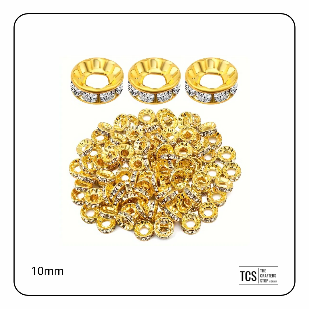 10mm Gold/Silver Rhinestone Metal Spacer Beads
