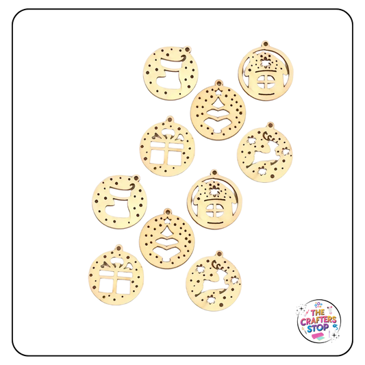 Mini Wooden Christmas Babubles (X10pcs)