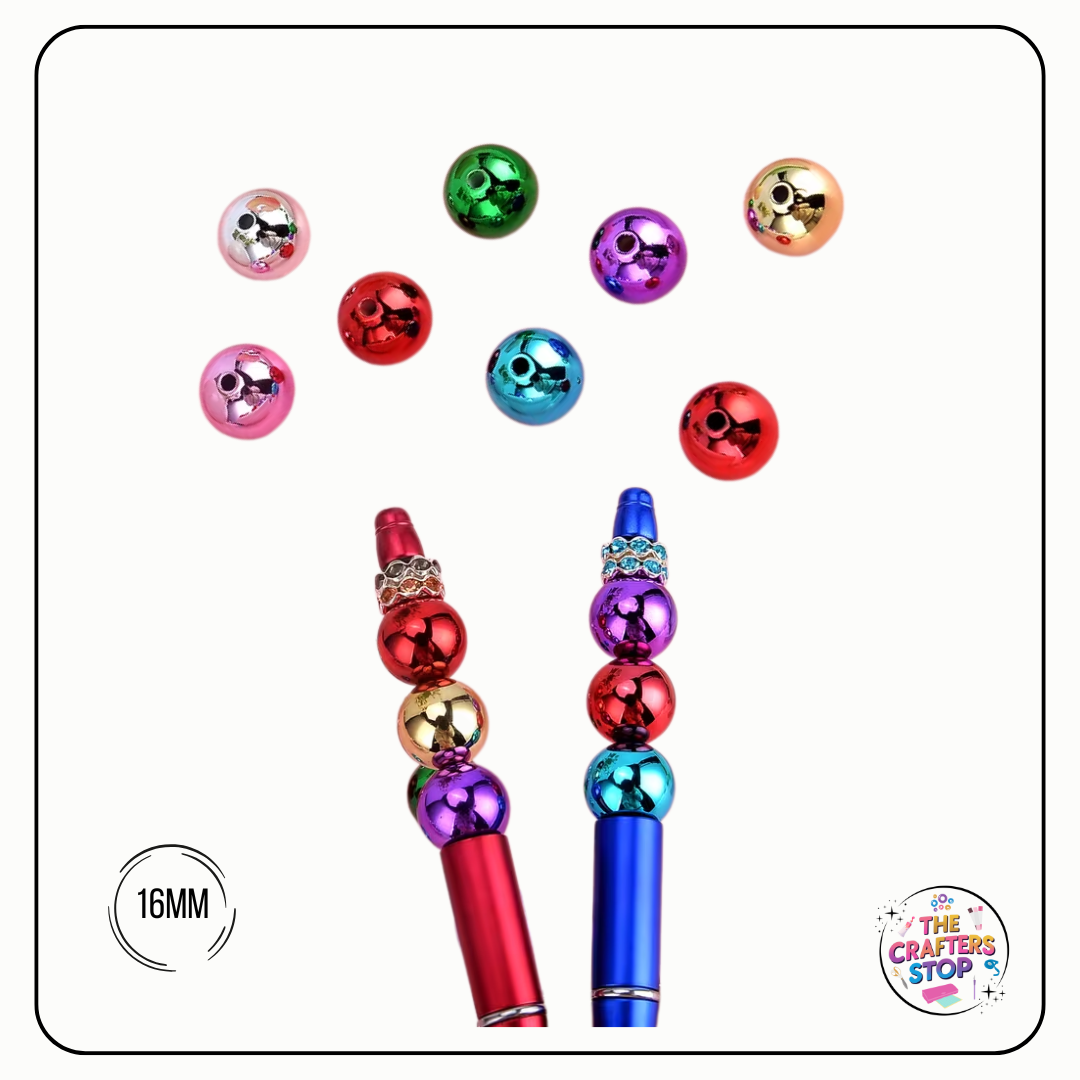 16mm Metallic Decorative Beads - Perfect for DIY Pens