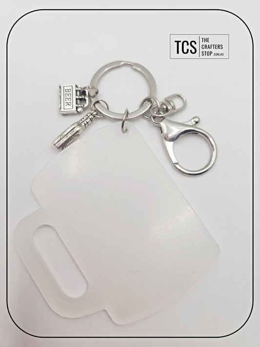 Metal Charm Beer Keyring with Acrylic Blank (Father's Day)