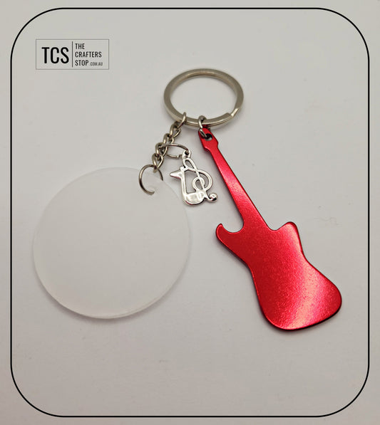 Guitar Metal Bottle Opener Keyring with Acrylic Blank (Father's Day)