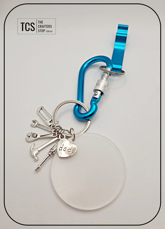 Tool Charm Keyring with Acrylic Blank and Carabiner (Father's Day)