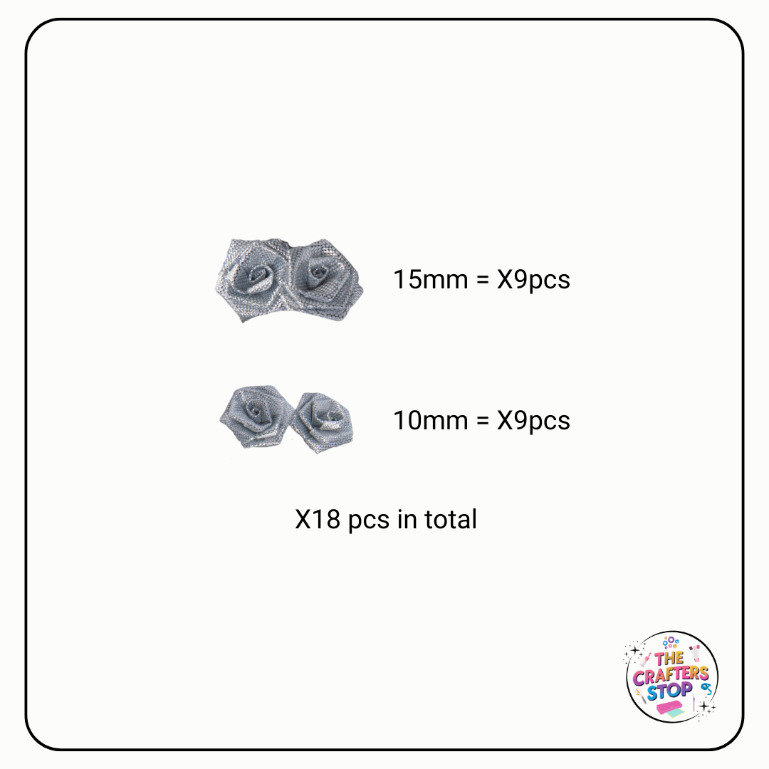 Mini Fabric Craft Roses - Shimmery Silver