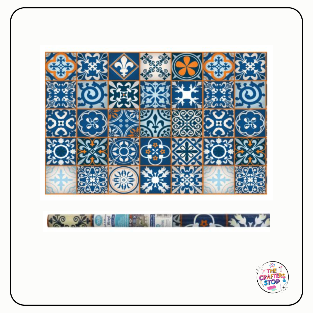 Self Adhesive Vinyl Pattern Roll - Blue Moroccan Tiles