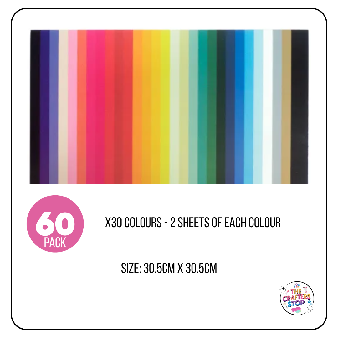60 Pack of Scrapbooking Coloured Cardstock