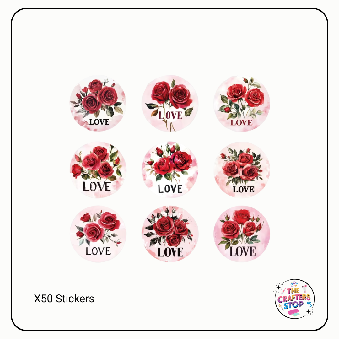 Floral Red LOVE Scrapbooking Stikers