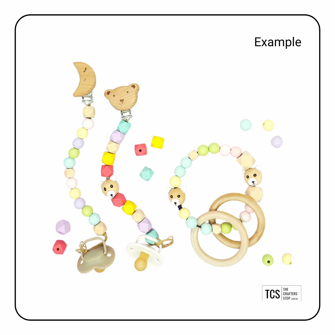 Wooden Teddy Bear Head Beads
