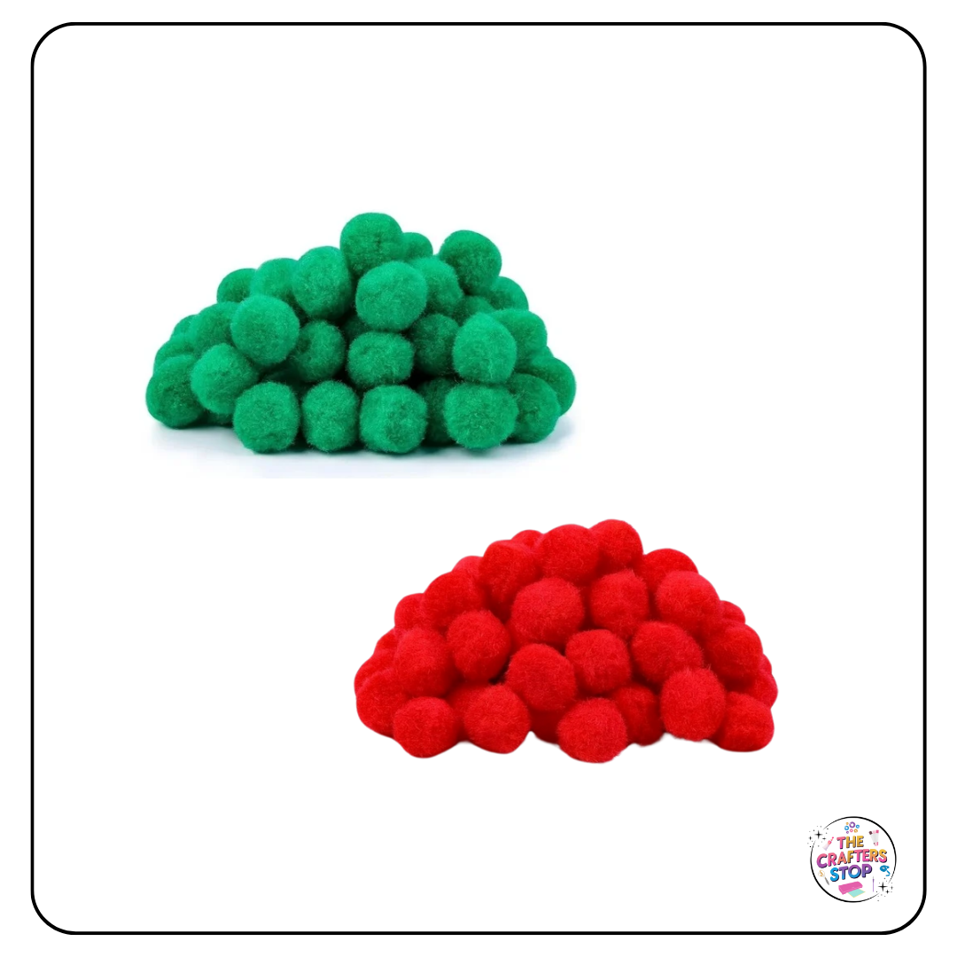 Green or Red Coloured Pom Poms