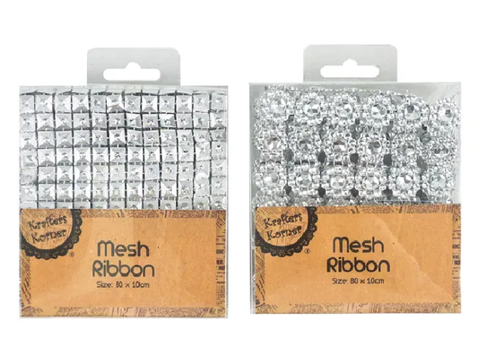 Silver Mesh Ribbon 80cm - 2 Styles