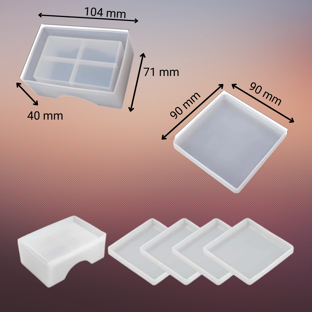 Resin Silicone Square Coaster and Holder Set Mould