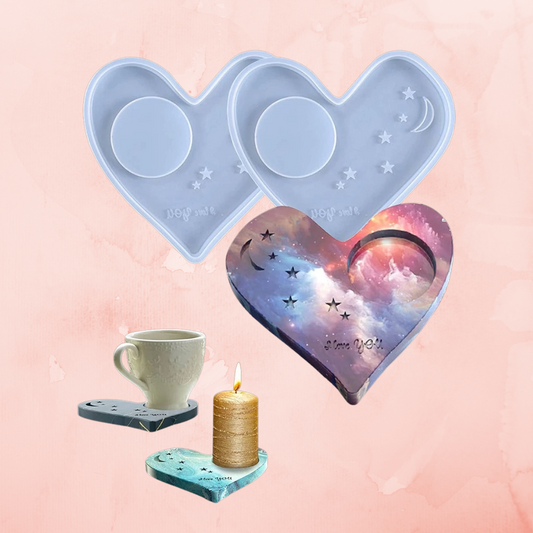 Resin Silicone Heart Moon and Stars Tray with Candle Holder Mould