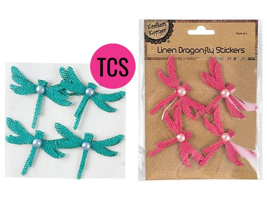 Linen Dragonfly Sticker Embellishments - 2 Colours