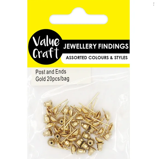 Gold Earrings Posts and Ends - 20Pk