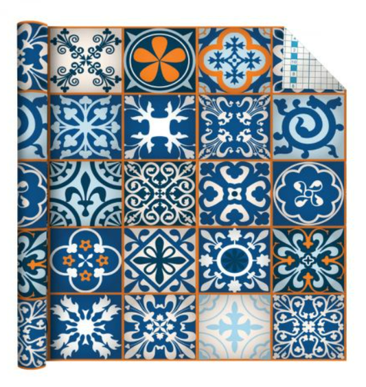 Self Adhesive Vinyl Pattern Roll - Blue Moroccan Tiles