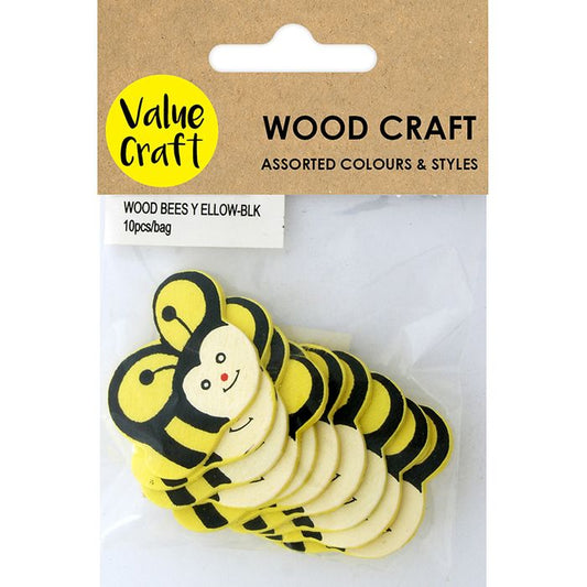 Wooden Painted Bee Embellishments - 10 pcs