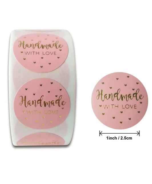 "Handmade with Love" Sealing or Business Sticker Roll (2.5cm)