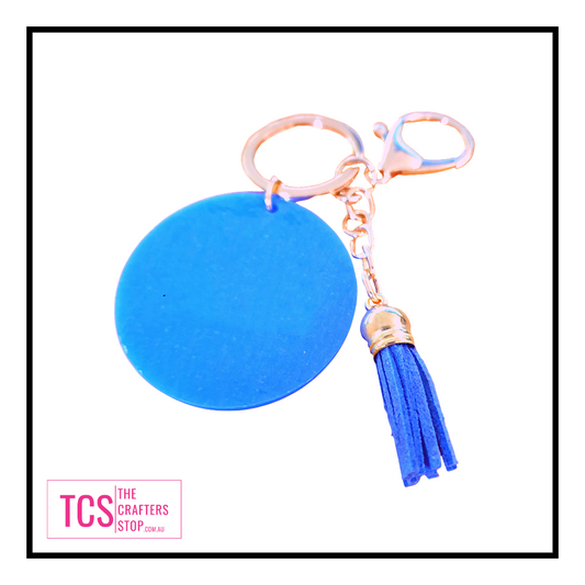 Coloured Round Acrylic Blank Keyring with Tassels.