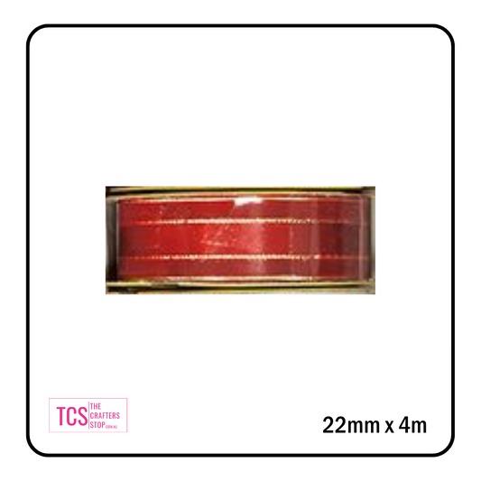 Decorative Red/Gold Craft Ribbon - 4m