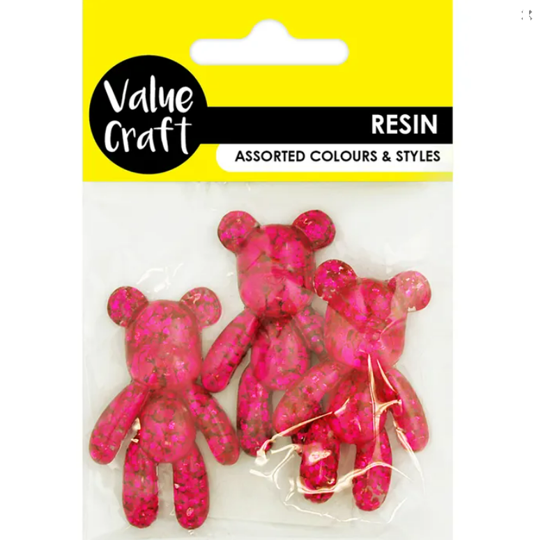 Resin Glitter Teddy Bears X3 Pcs