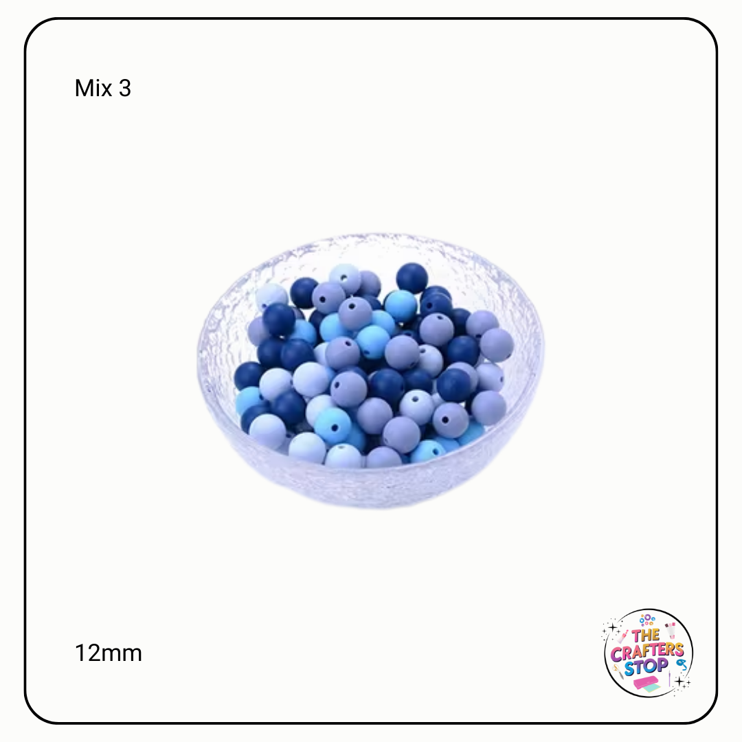 Mixed Coloured Silicone Bead Mixes - 12mm