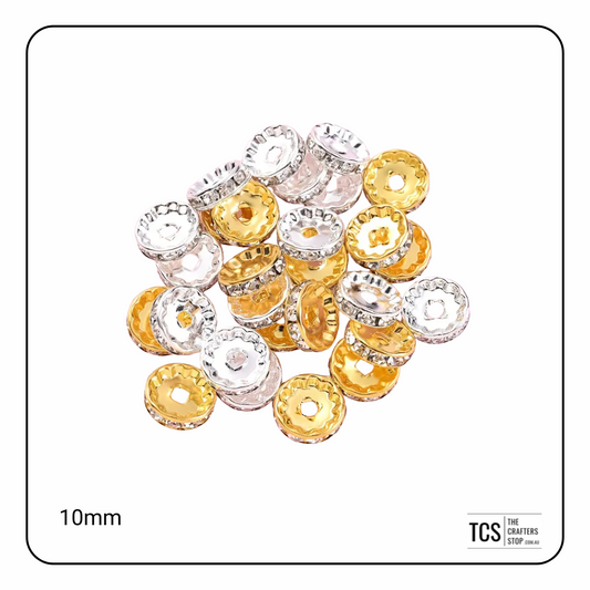 10mm Gold/Silver Rhinestone Metal Spacer Beads