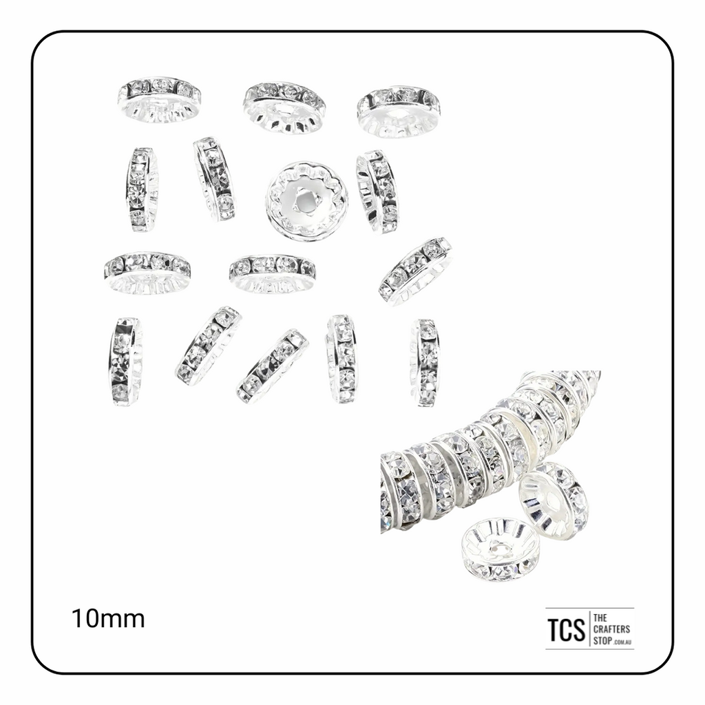 10mm Gold/Silver Rhinestone Metal Spacer Beads