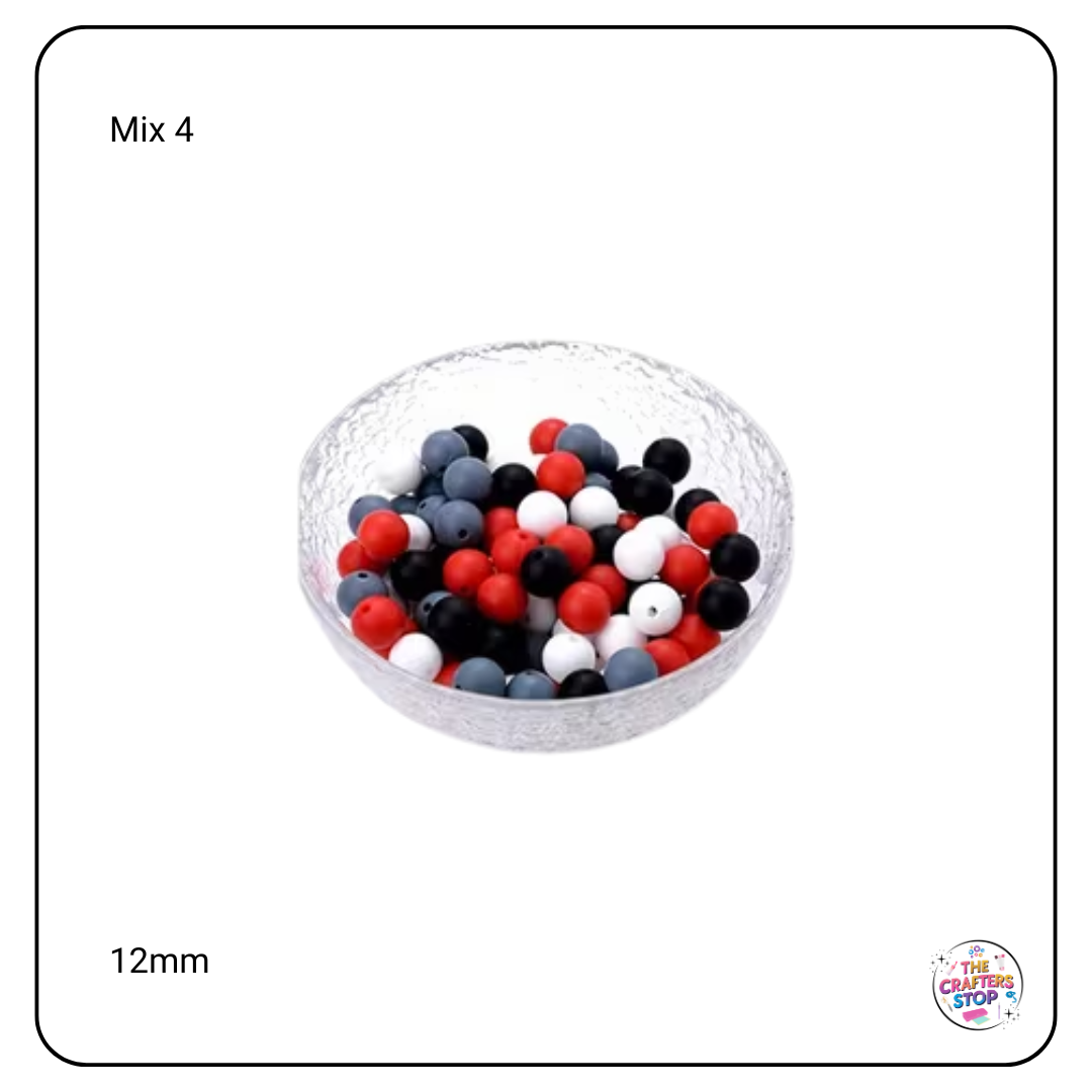 Mixed Coloured Silicone Bead Mixes - 12mm