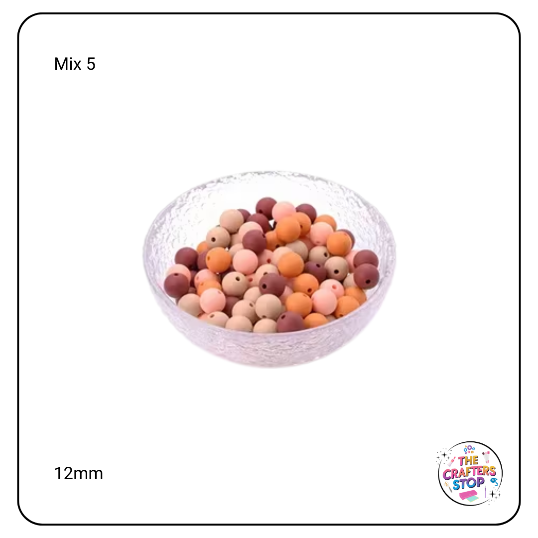 Mixed Coloured Silicone Bead Mixes - 12mm