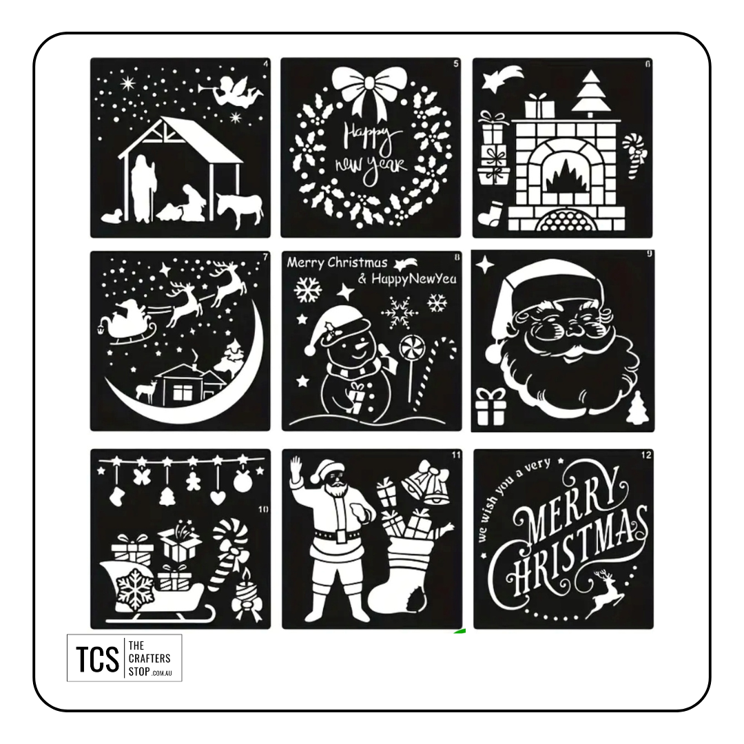 12 pce Christmas Stencil Set