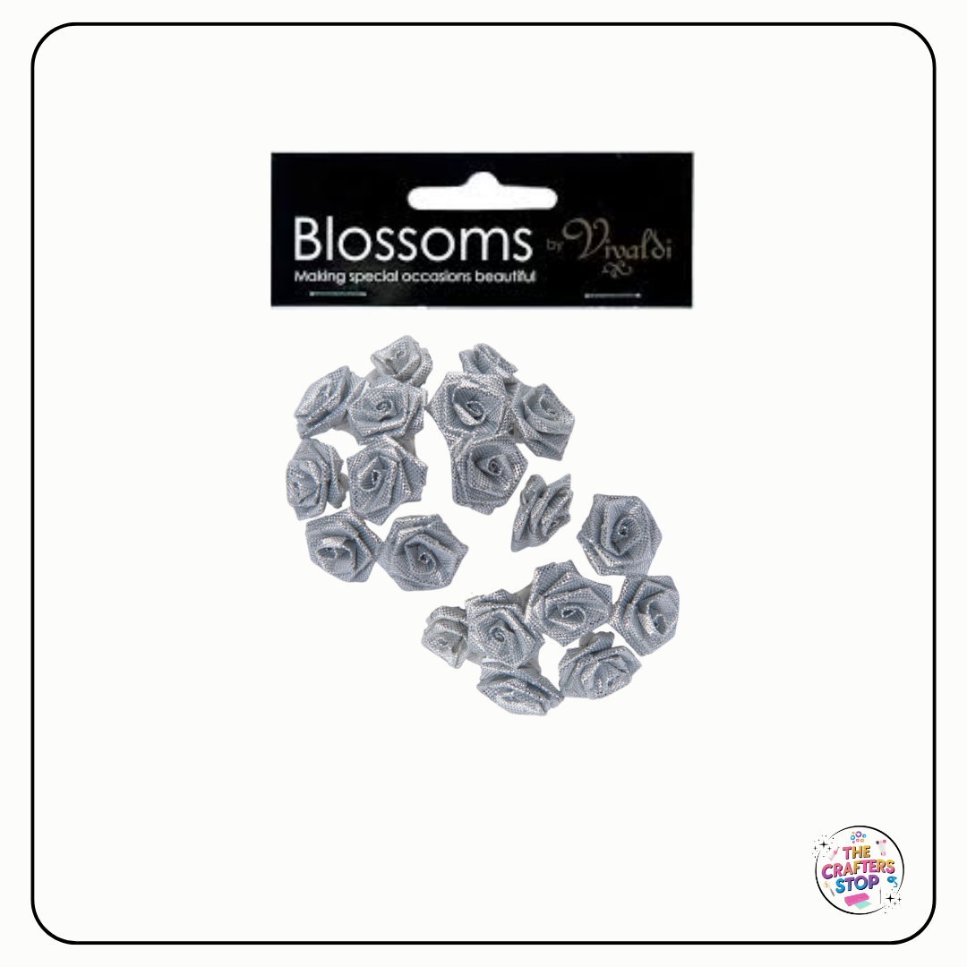 Mini Fabric Craft Roses - Shimmery Silver