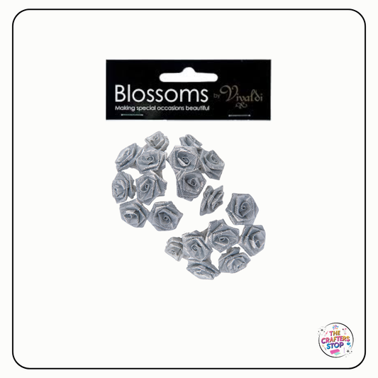 Mini Fabric Craft Roses - Shimmery Silver