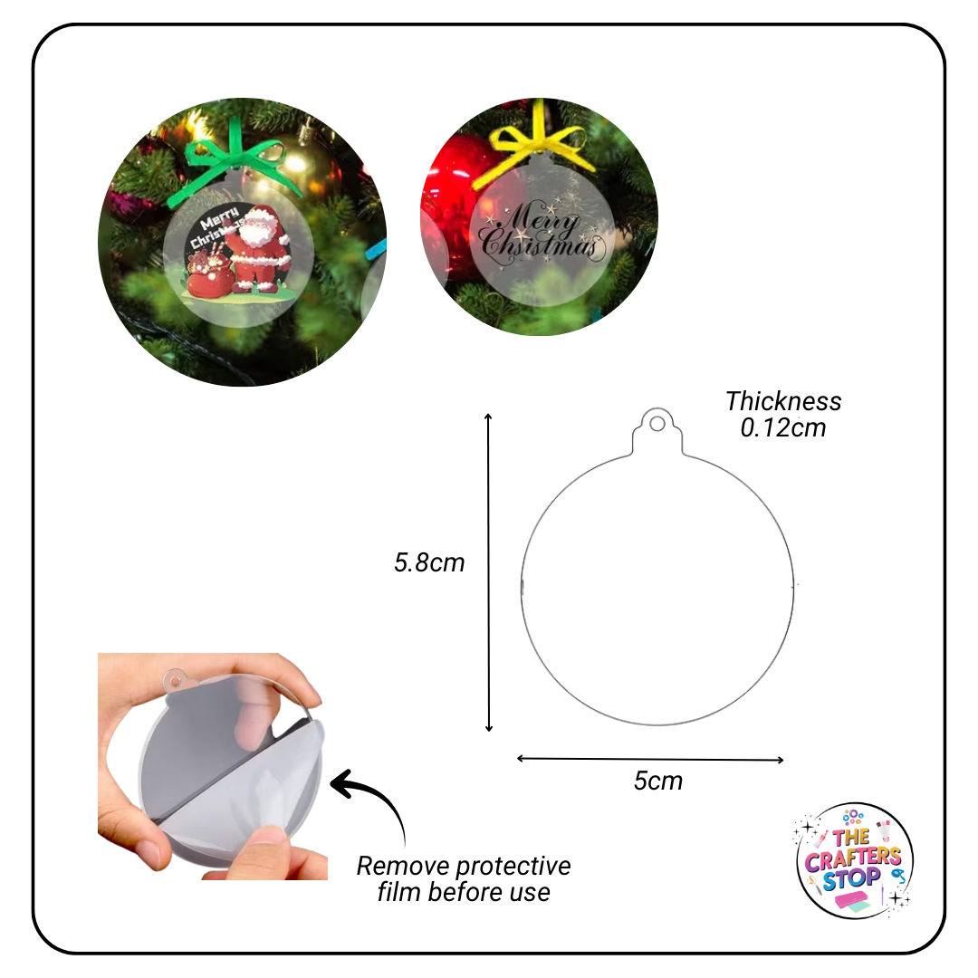 Clear Acrylic Christmas Bauble Blanks (X5)