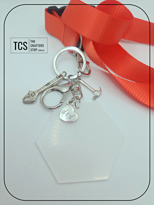 Metal Charm Tool Keyring with Lanyard and Acrylic Blank (Father's Day)