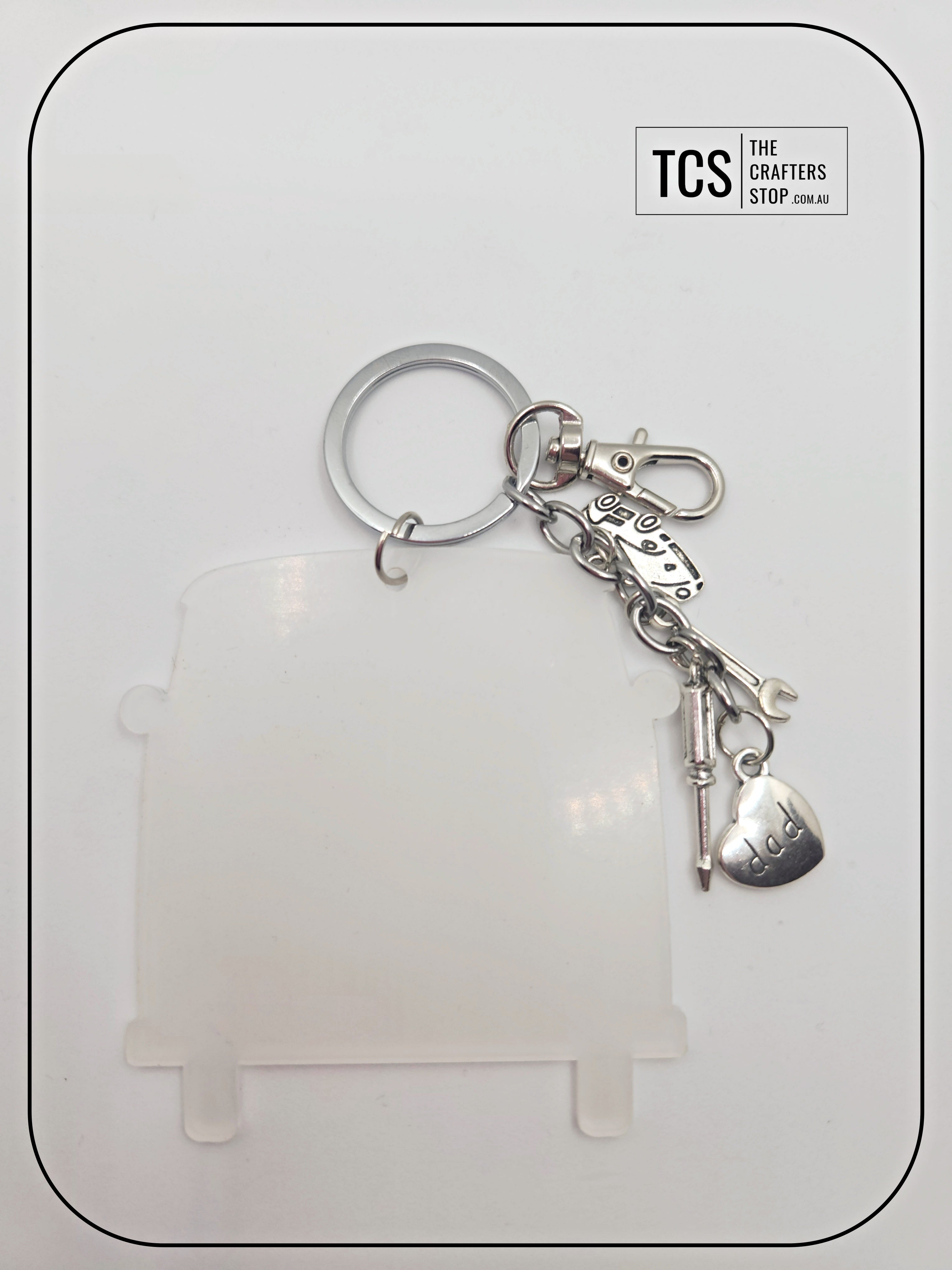 Metal Charm Volkswagen Van Keyring with Acrylic Blank (Father's Day)
