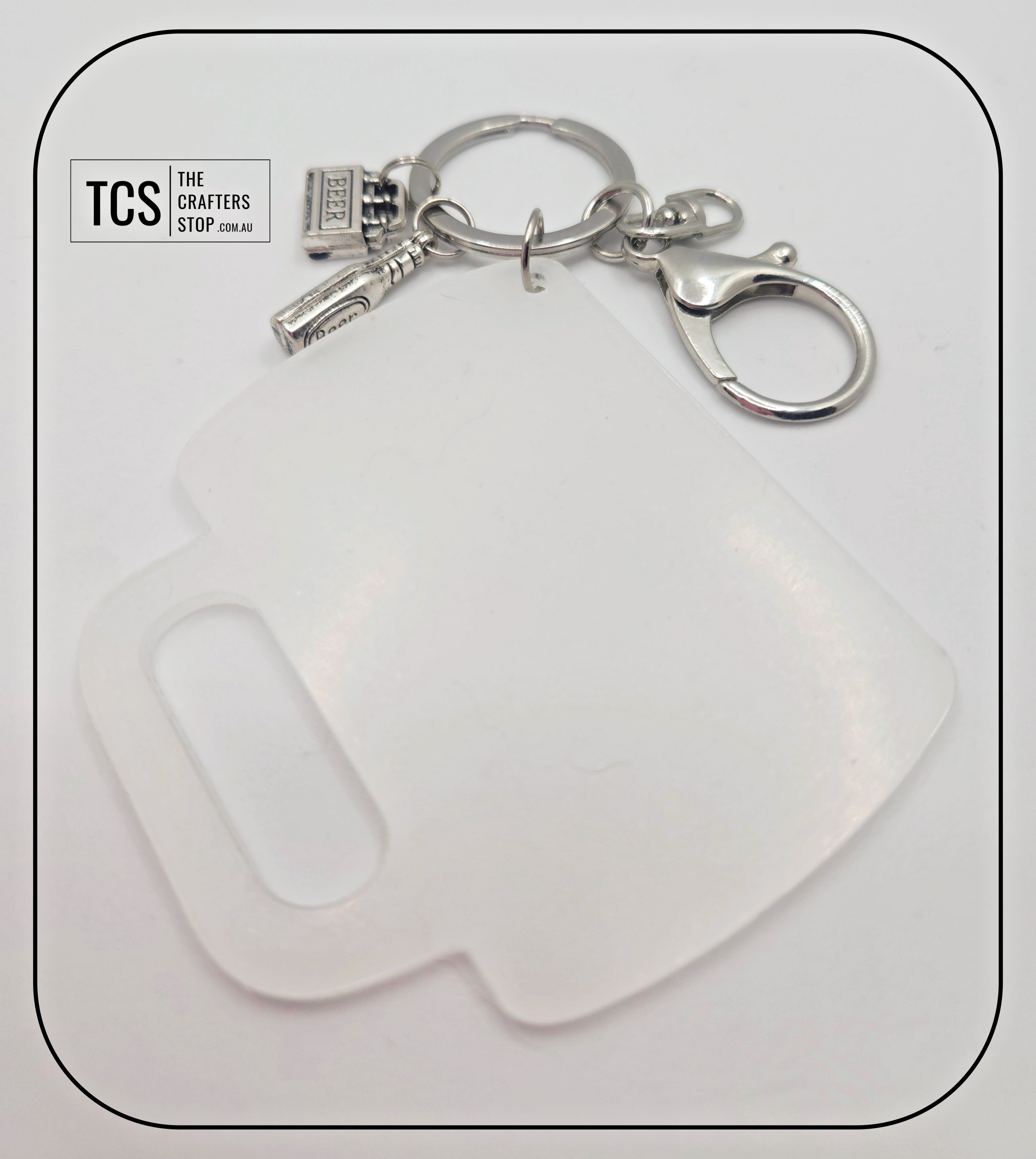 Metal Charm Beer Keyring with Acrylic Blank (Father's Day)