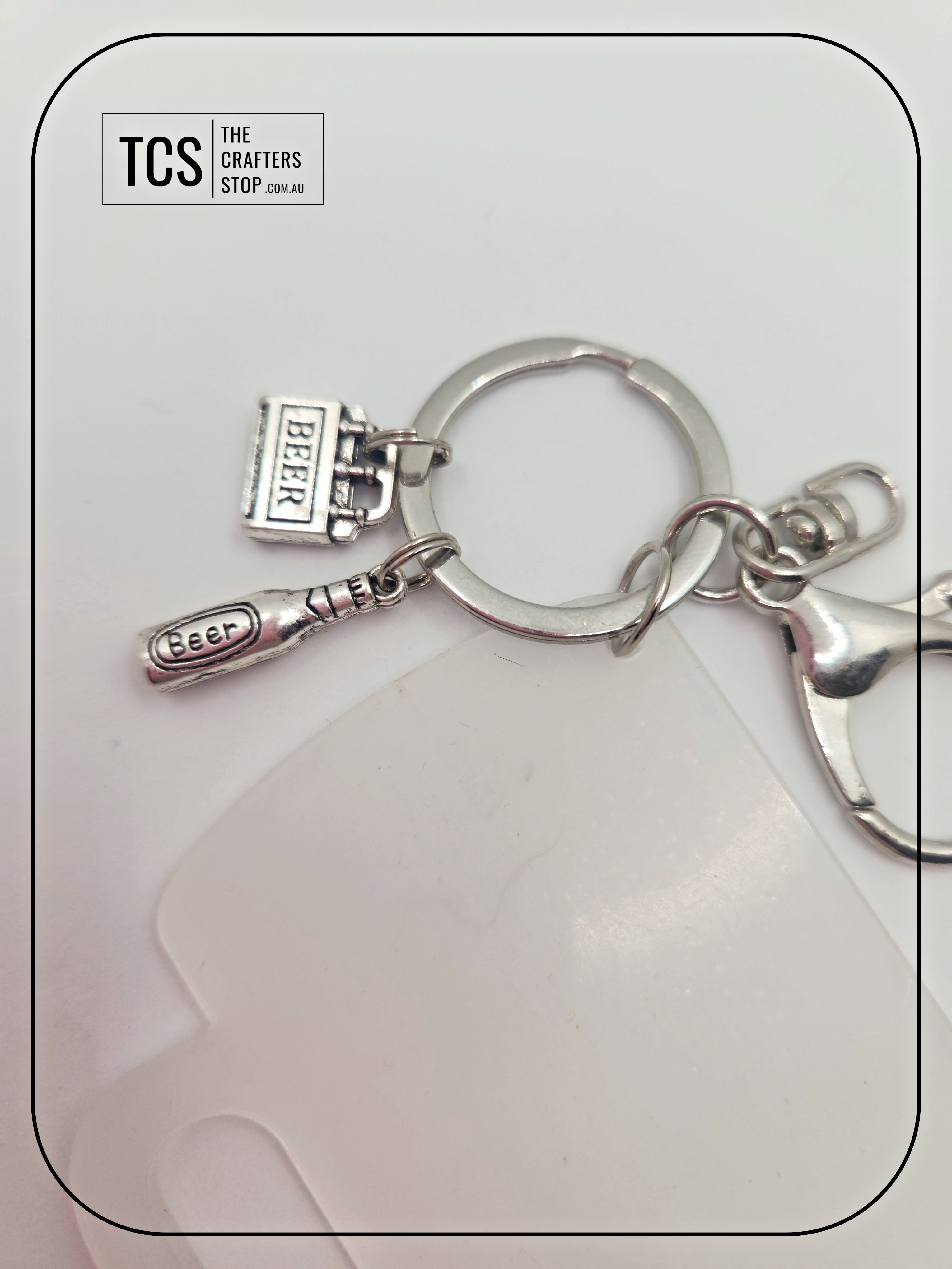 Metal Charm Beer Keyring with Acrylic Blank (Father's Day)