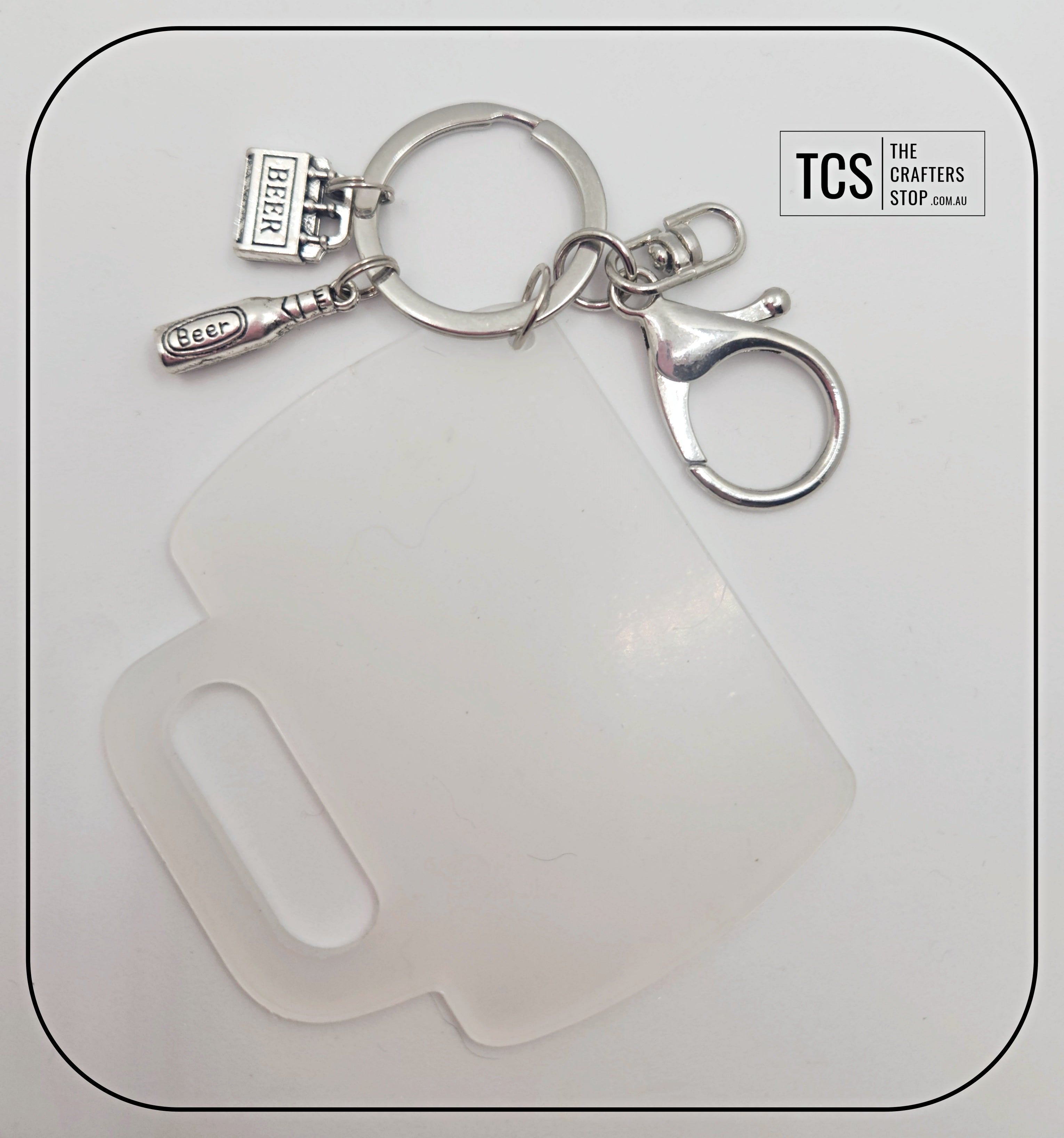 Metal Charm Beer Keyring with Acrylic Blank (Father's Day)