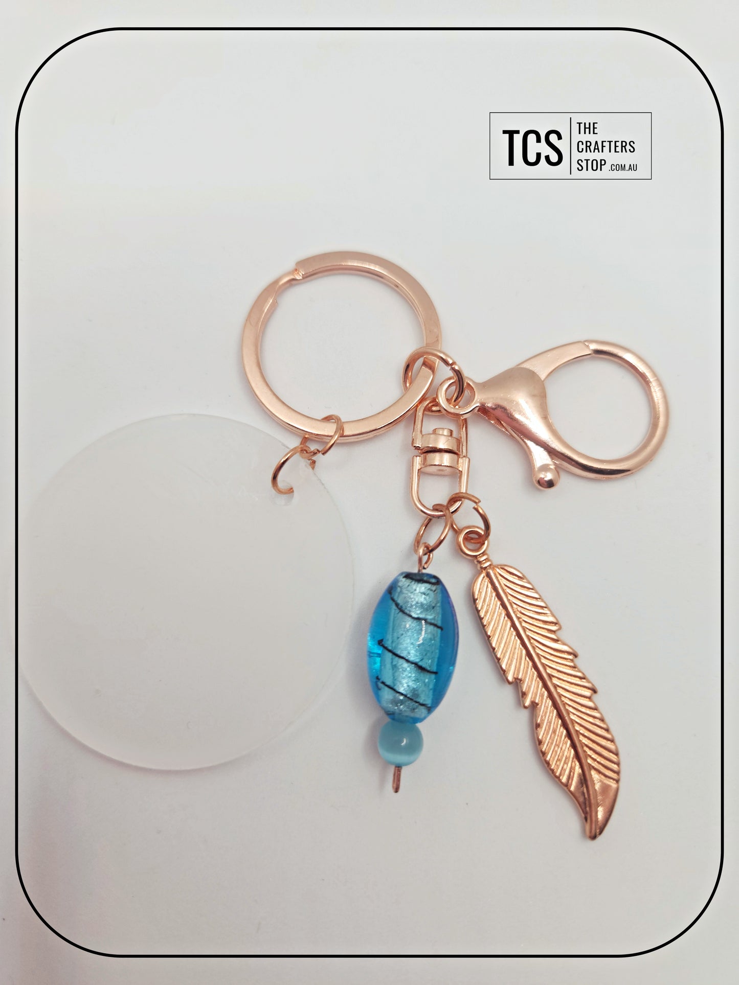 Ladies Rose Gold Keyring with Acrylic Blank and Glass Beads