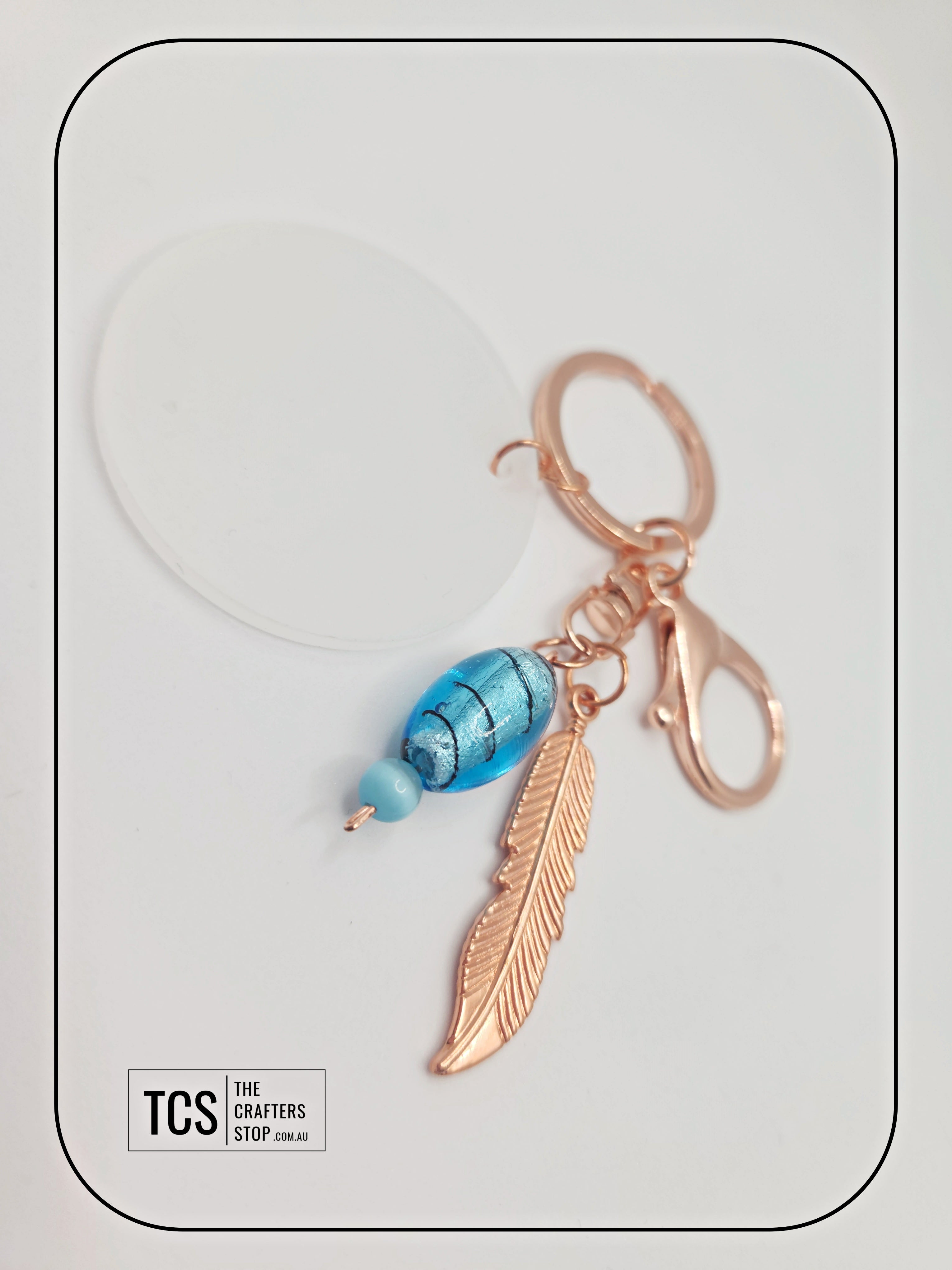 Ladies Rose Gold Keyring with Acrylic Blank and Glass Beads