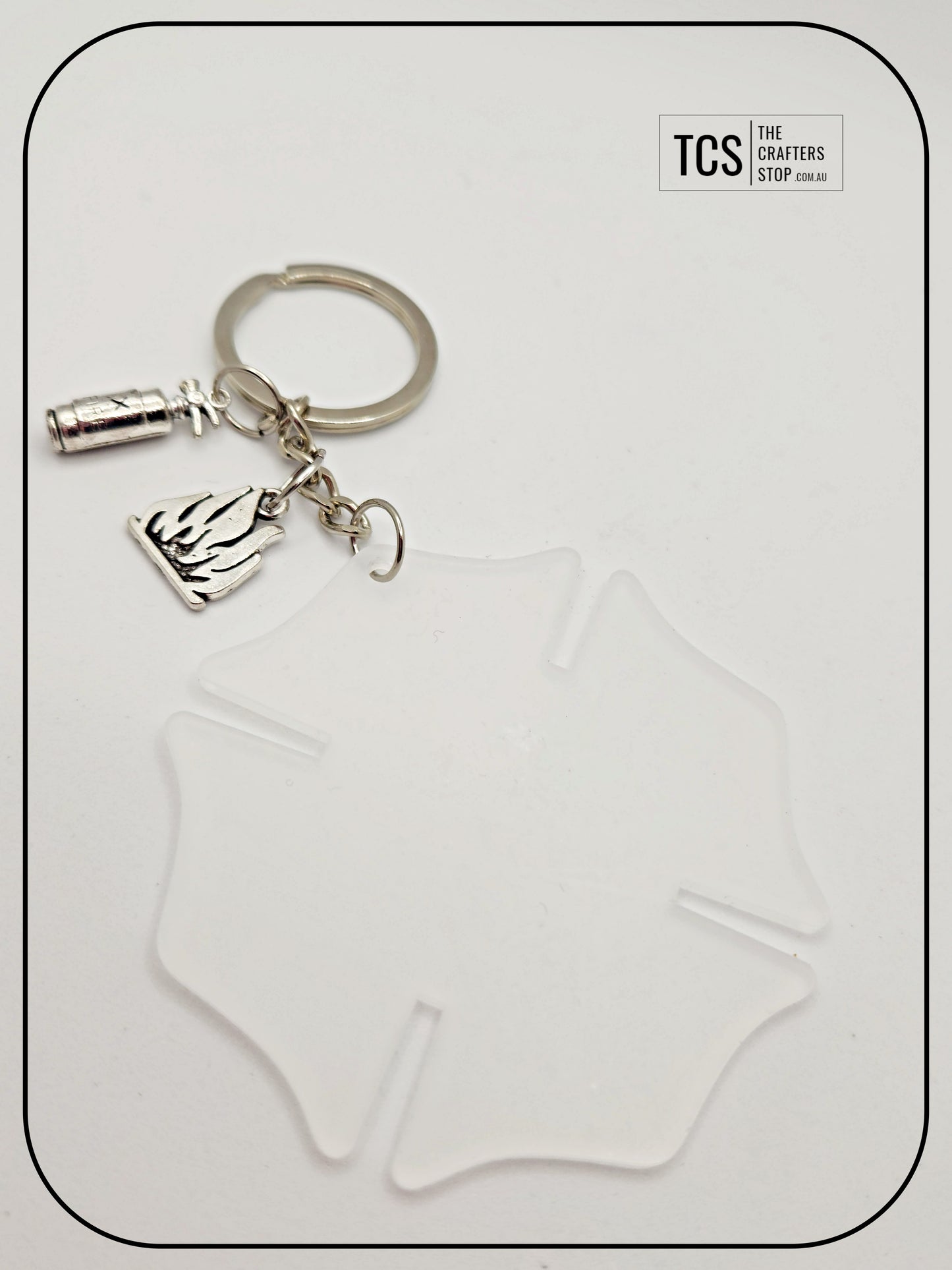 Fire Fighter Cross Acrylic Metal Charm Keyring