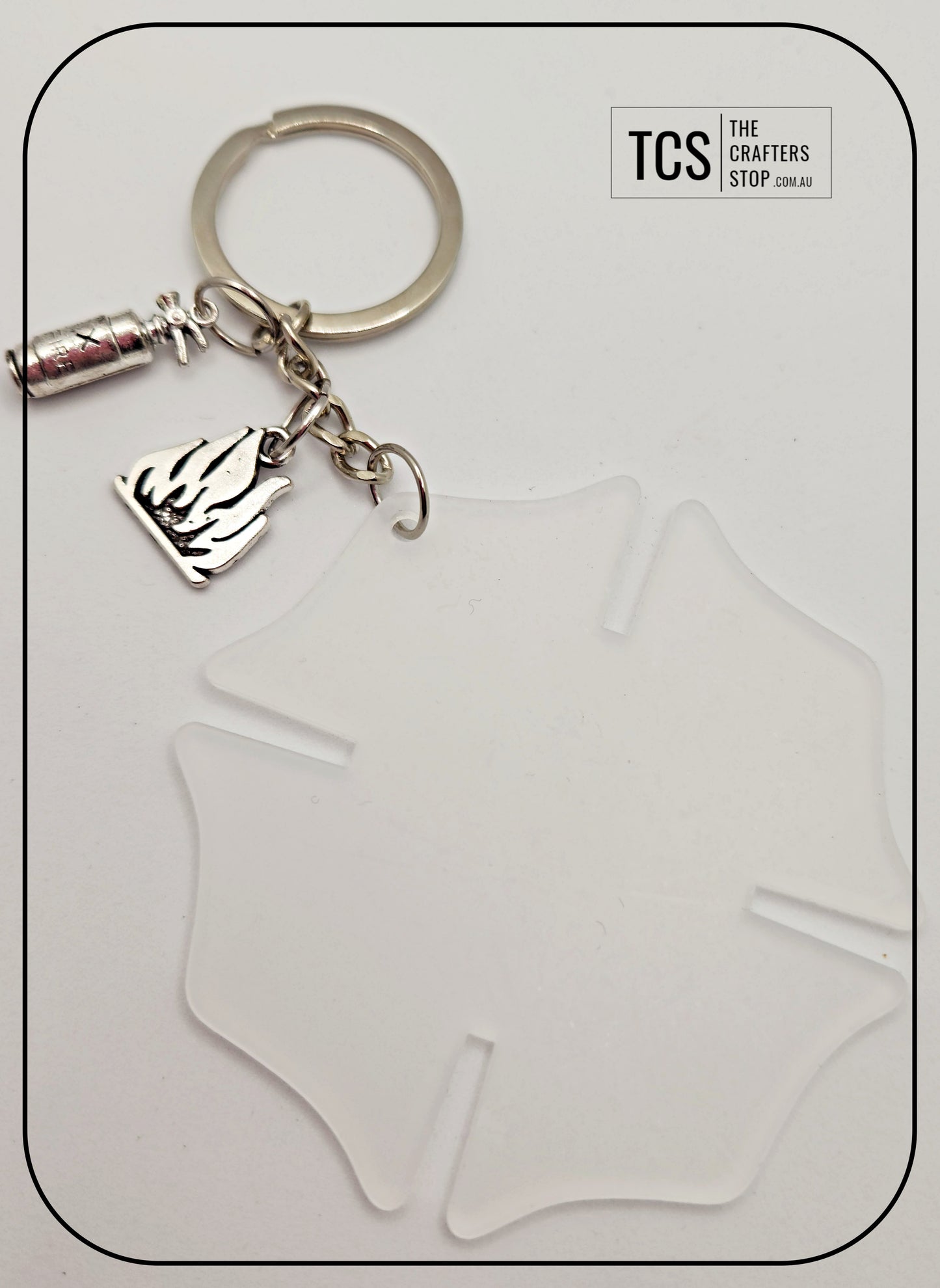 Fire Fighter Cross Acrylic Metal Charm Keyring