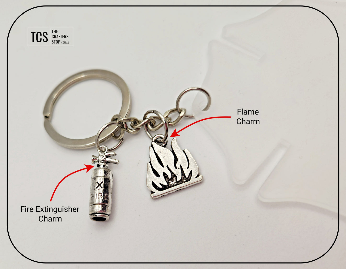 Fire Fighter Cross Acrylic Metal Charm Keyring