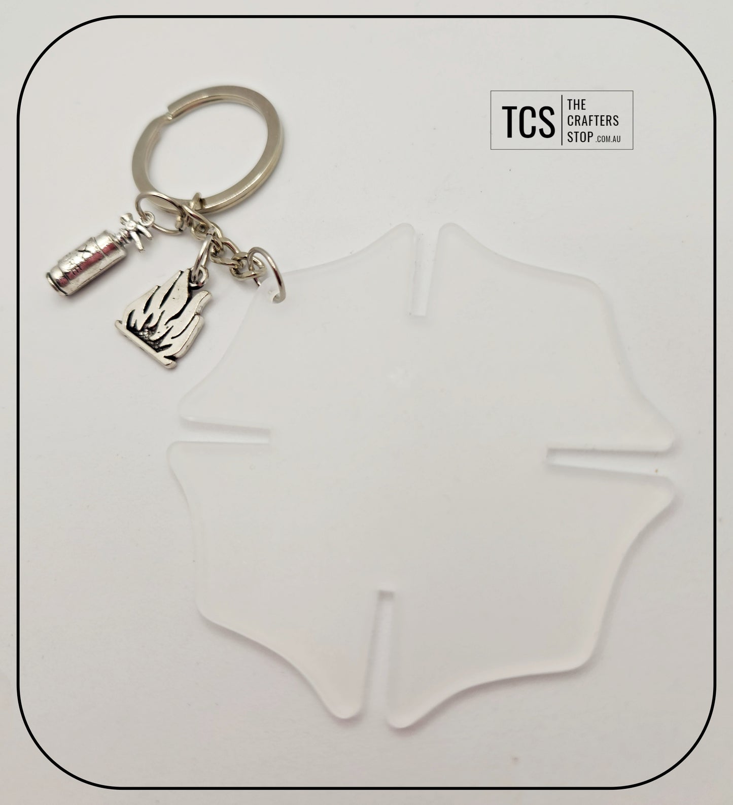 Fire Fighter Cross Acrylic Metal Charm Keyring