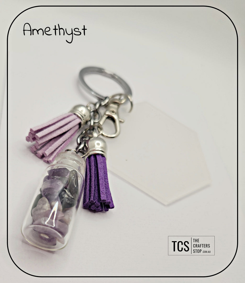 Premium Crystal Chip Keyring with Acrylic Blank