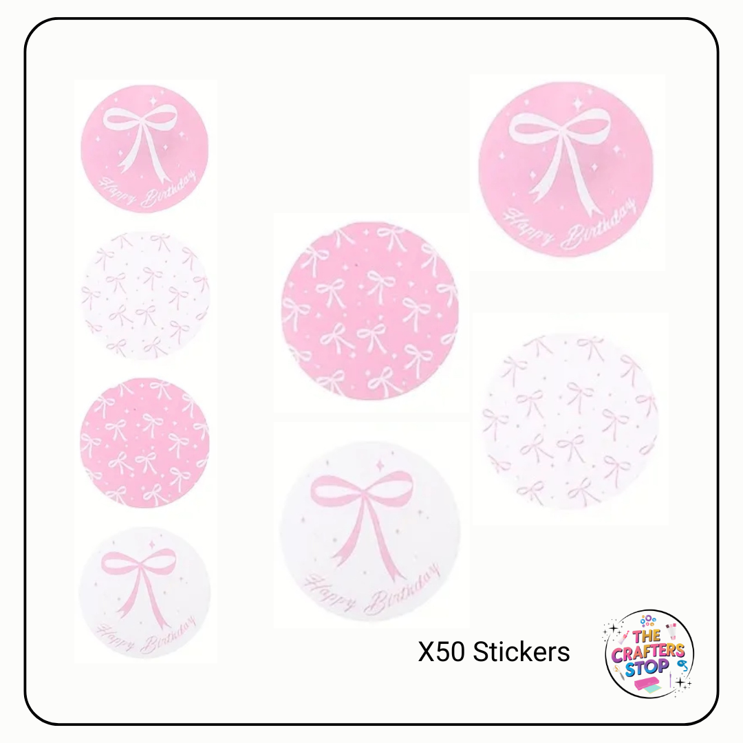 Pink Bow "Happy Birthday" Scrapbooking Stickers