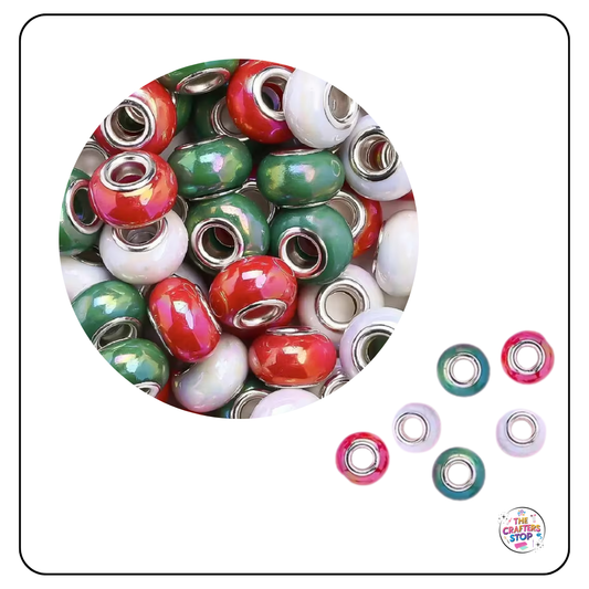 Large Hole Acrylic Decorative Beads - Christmas Colours