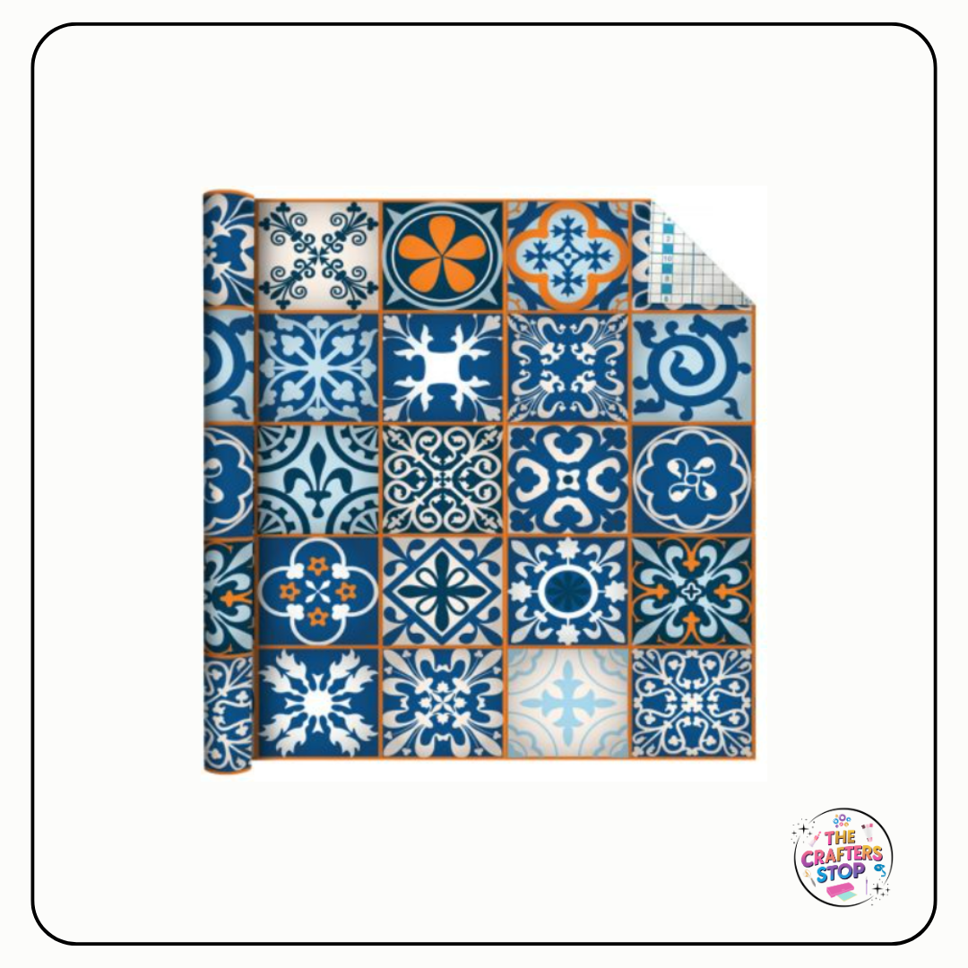 Self Adhesive Vinyl Pattern Roll - Blue Moroccan Tiles