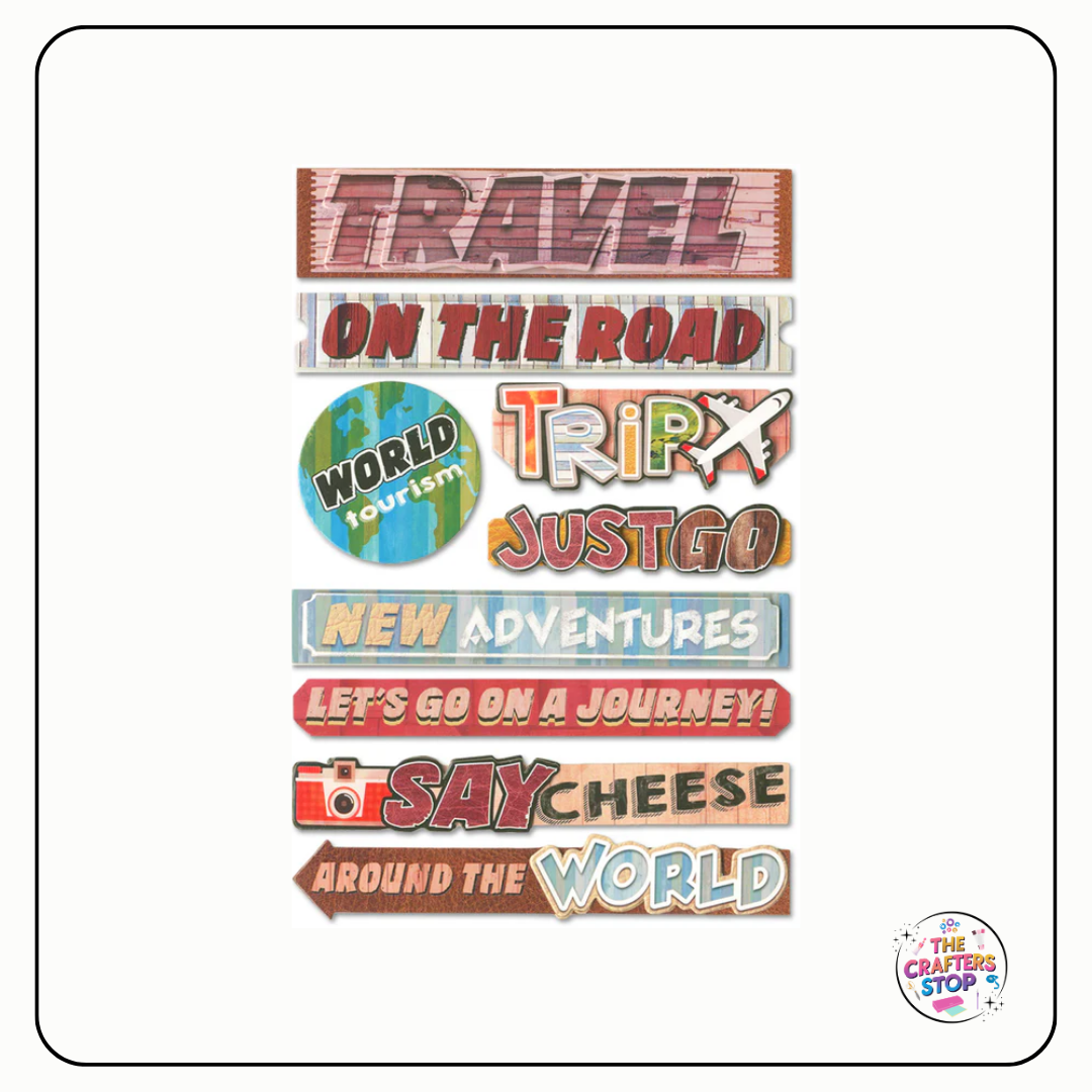 Handmade 3D Chipboard Sentiments Stickers - Travel