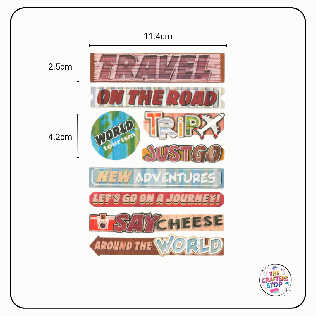 Handmade 3D Chipboard Sentiments Stickers - Travel